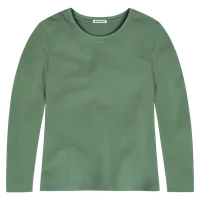 StringKing Women's Pima Cotton Long Sleeve Crewneck T-Shirt - Sharp Fit, Green, Front