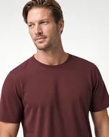 StringKing Men's Pima Jersey Tee - Relaxed Fit, New Maroon, Collar Shoulder - Human Model