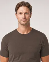 StringKing Men's Pima Jersey Pocket Tee - Sharp Fit, Wren, Collar Shoulder - Human Model