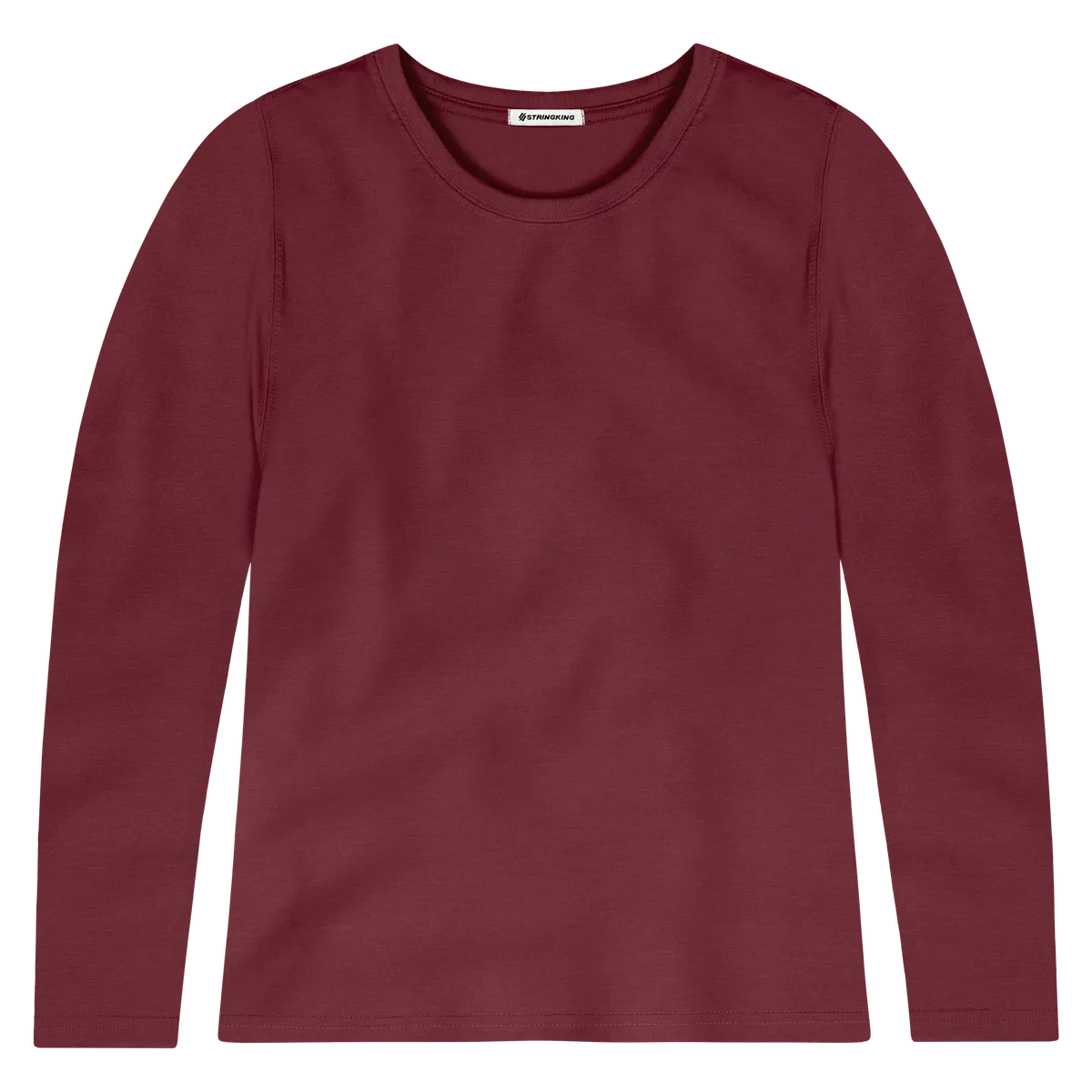 StringKing Women's FlexStyle Long Sleeve Crewneck T-Shirt - Sharp Fit, Rhubarb, Front