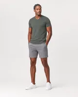 StringKing Men's Pima Jersey V-Neck Tee - Sharp Fit, Moss, Full Front - Human Model - Top of head to Knees