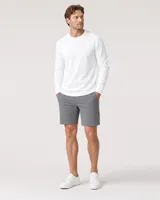 StringKing Men's Pima Terry Long Sleeve Tee - Sharp Fit, White, Full Front - Human Model - Top of head to Knees