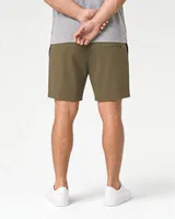 StringKing Men's Pima Terry Shorts - Relaxed Fit, Olive Drab, Full Back - Human Model - Chest to Feet