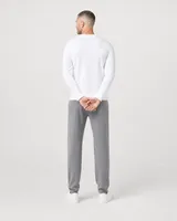 StringKing Men's Pima Terry V-Neck Sweater - Sharp Fit, White, Full Back - Human Model - Top of head to Mid-thigh