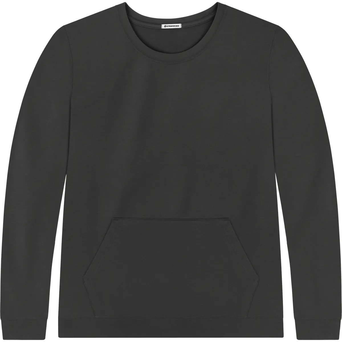 StringKing Men's Pima Terry Crew Sweatshirt - Sharp Fit, Black, Front