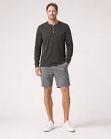 StringKing Men's Pima Jersey Henley - Sharp Fit, Peat, Full Front - Human Model - Top of head to Knees