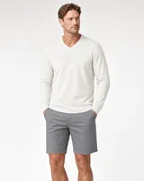 StringKing Men's Pima Terry Long Sleeve V-Neck Tee - Sharp Fit, Tofu, Full Front - Human Model - Top of head to Knees