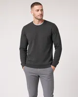 StringKing Men's Pima Terry Crew Sweater - Sharp Fit, Peat, Full Front - Human Model - Top of head to Knees