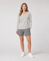 StringKing Women's Pima Terry Long Sleeve V-Neck Tee - Sharp Fit, Moonstruck, Full Front - Human Model