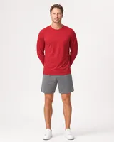 StringKing Men's StayCool Long Sleeve Tee - Relaxed Fit, Red, Full Front - Human Model - Top of head to Knees