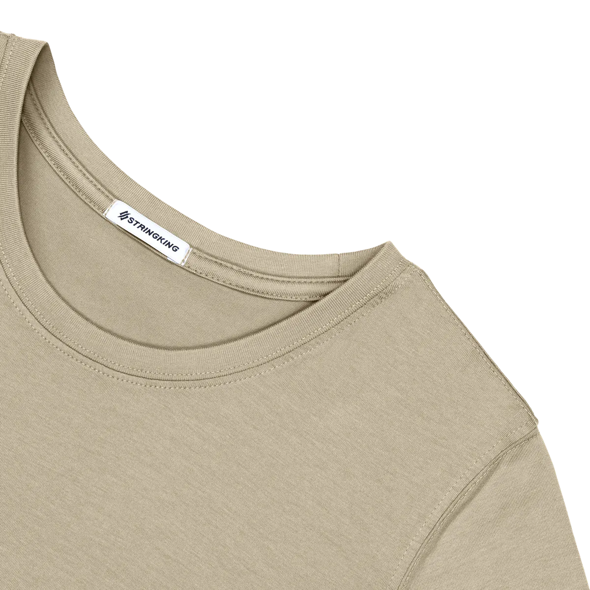 StringKing Women's Pima Cotton Short Sleeve Crewneck T-Shirt - Relaxed Fit, Warm Khaki, Detail