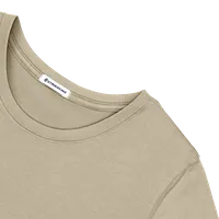 StringKing Women's Pima Cotton Short Sleeve Crewneck T-Shirt - Relaxed Fit, Warm Khaki, Detail