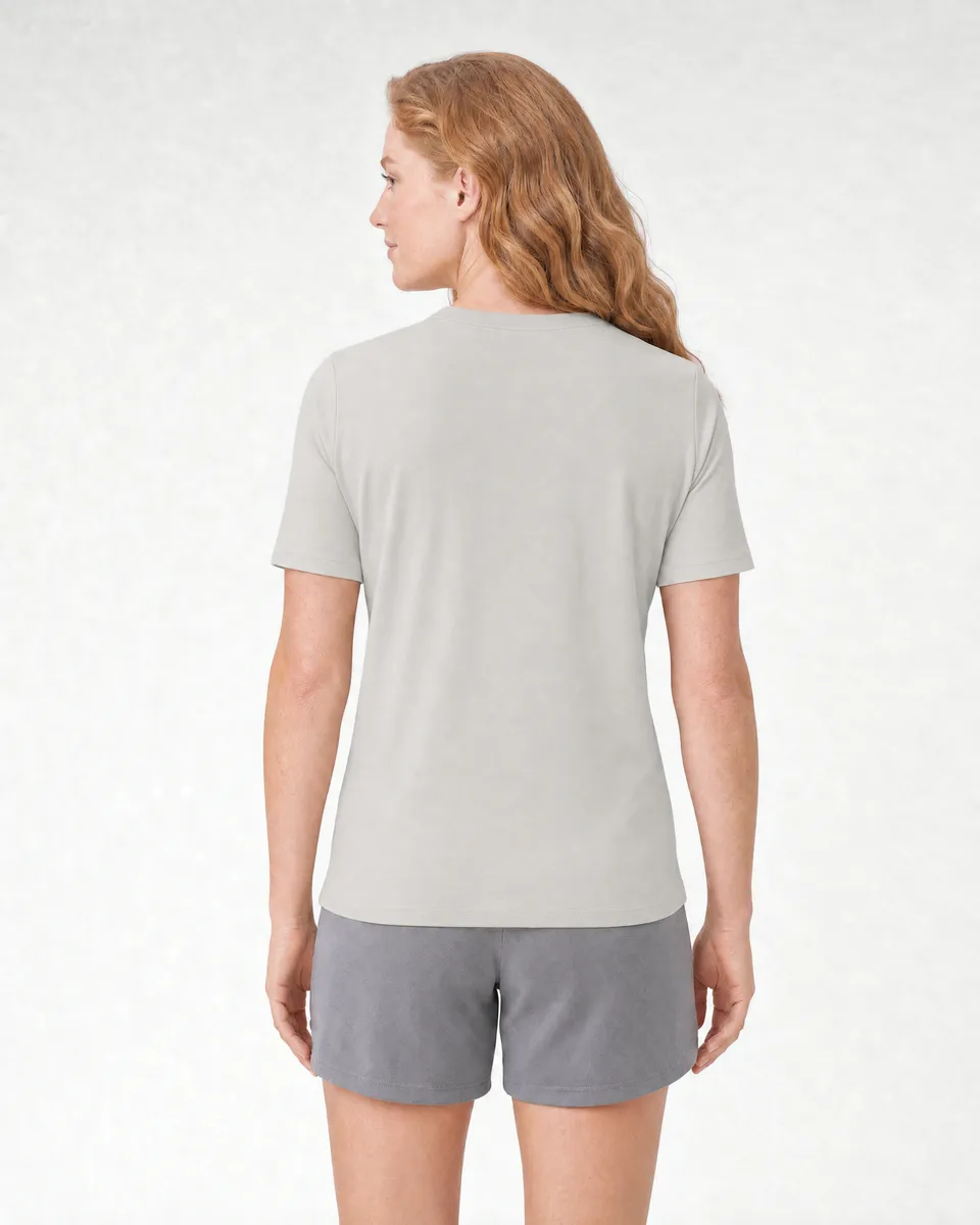 StringKing Women's Pima Terry Tee - Sharp Fit, Moonstruck, Full Back - Human Model - Top of head to Mid-thigh