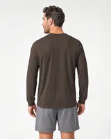StringKing Men's Pima Jersey Henley - Relaxed Fit, Wren, Full Back - Human Model - Top of head to Mid-thigh