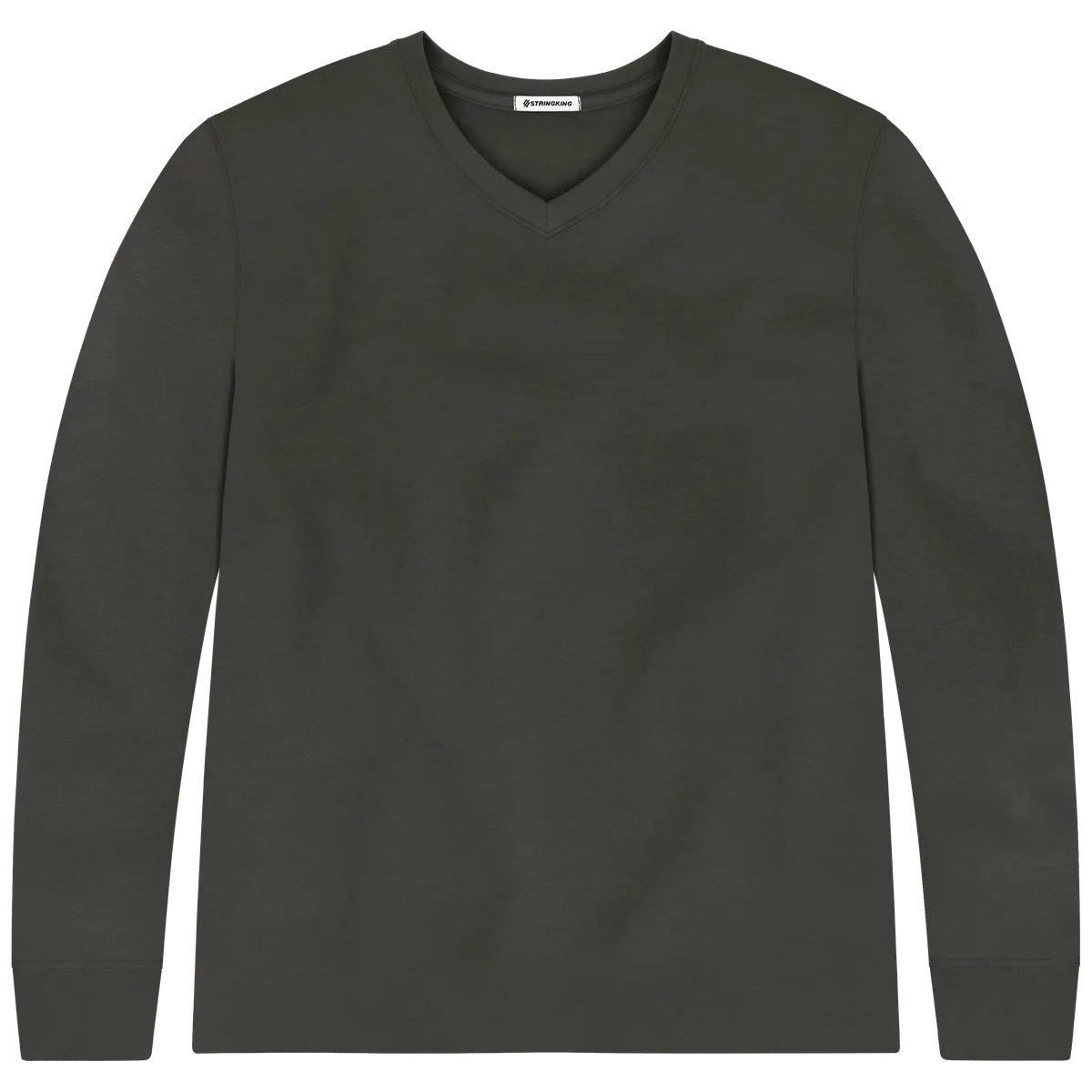 StringKing Men's Pima Terry Long Sleeve V-Neck Tee - Sharp Fit, Peat, Front