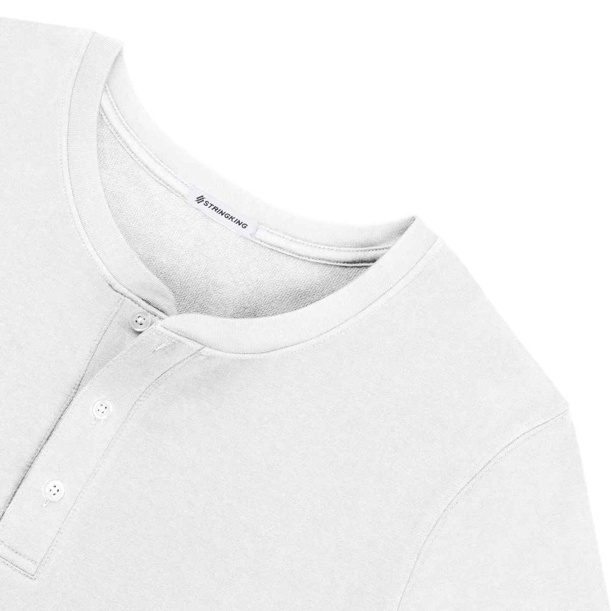 StringKing Men's Pima Cotton Henley Sweatshirt - Relaxed Fit, White, Detail