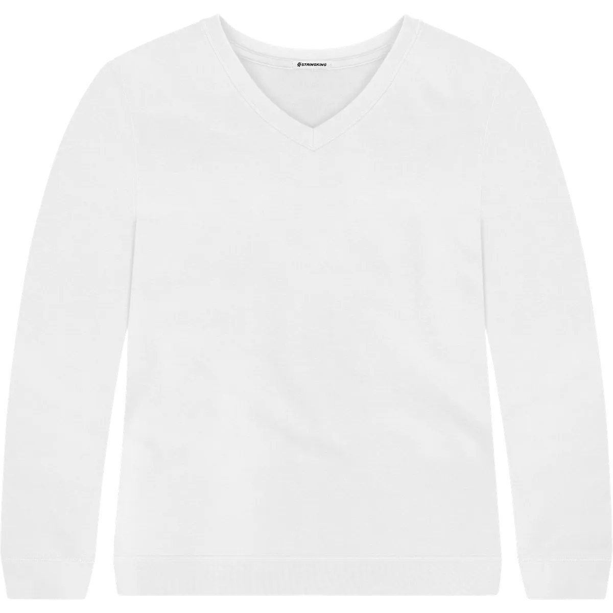 StringKing Women's Pima Terry V-Neck Sweater - Sharp Fit, White, Front