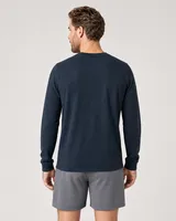 StringKing Men's Pima Terry Long Sleeve Tee - Sharp Fit, Navy, Full Back - Human Model - Top of head to Mid-thigh