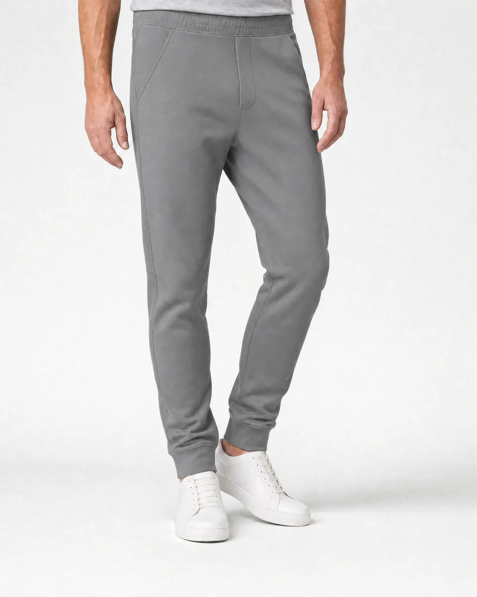 StringKing Men's Pima Terry Sweatpants - Sharp Fit, Frost Gray, Full Front - Human Model - Waist to Feet