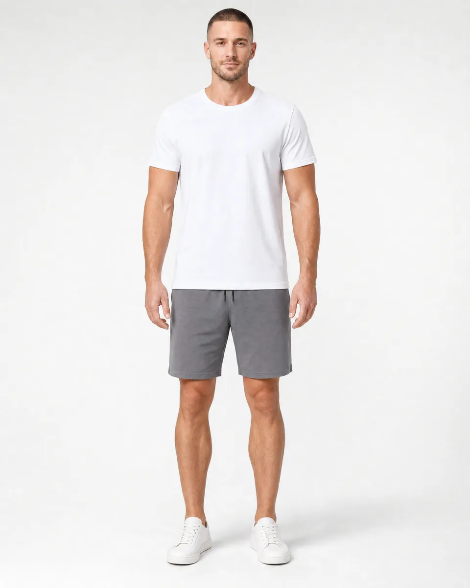 StringKing Men's StayWarm Tee - Relaxed Fit, White, Full Front - Human Model - Top of head to Knees