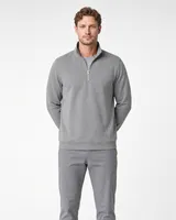 StringKing Men's StayCool Quarter Zip - Relaxed Fit, Gray, Full Front - Human Model - Top of head to Knees