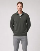 StringKing Men's Pima Terry Long Sleeve Polo - Sharp Fit, Moss, Full Front - Human Model - Top of head to Knees