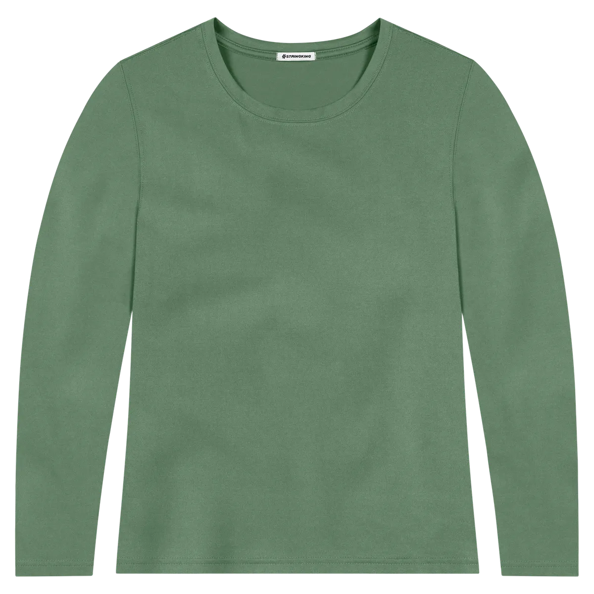 StringKing Women's FlexTech Long Sleeve Crewneck T-Shirt - Sharp Fit, Green, Front