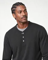 StringKing Men's Pima Terry Henley - Sharp Fit, Black, Collar Shoulder - Human Model
