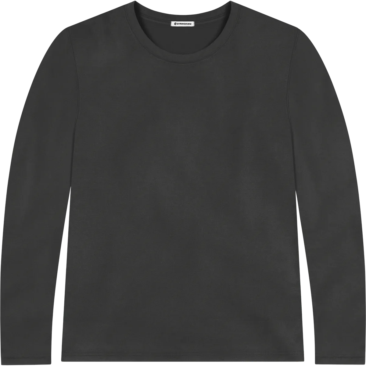StringKing Men's FlexTech Long Sleeve Crewneck T-Shirt - Sharp Fit, Black, Front