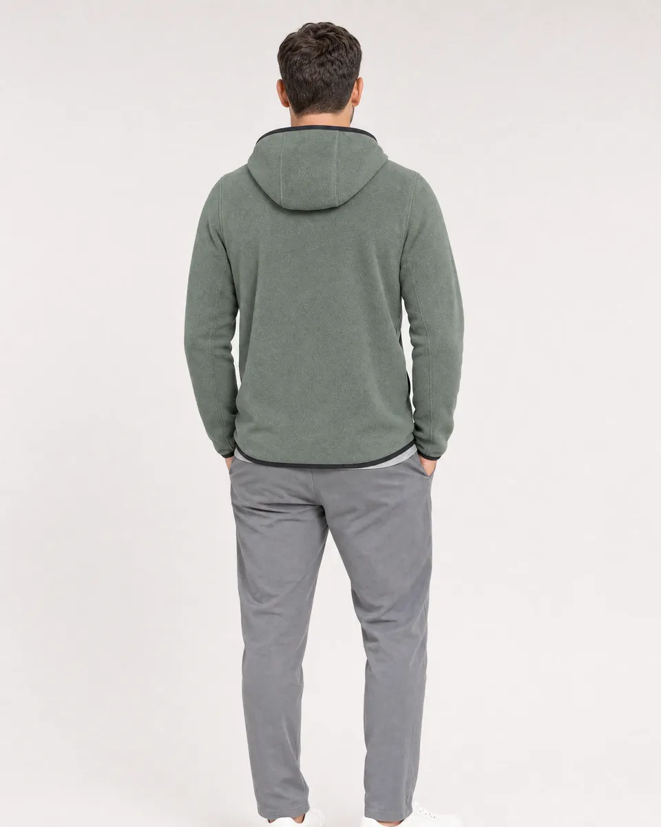 StringKing Men's Polartec Fleece Full Zip Hoodie with Pockets - Sharp Fit, Avenue Green, Full Back - Human Model - Top of head to Mid-thigh