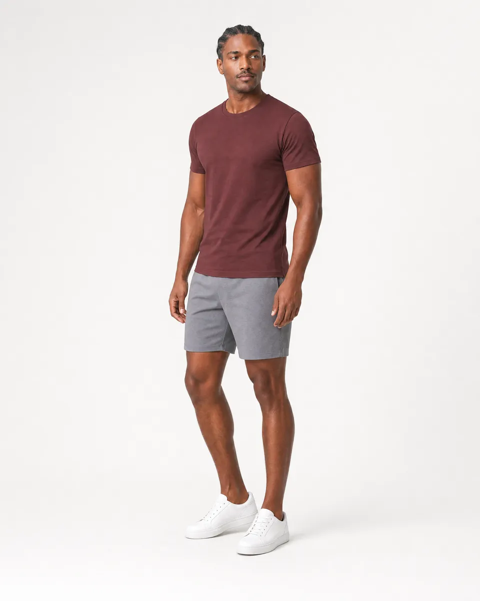 StringKing Men's Pima Jersey Tee - Sharp Fit, New Maroon, Full Front Angle - Human Model