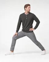 StringKing Men's Pima Terry Henley - Sharp Fit, Peat, Full Front Angle - Human Model
