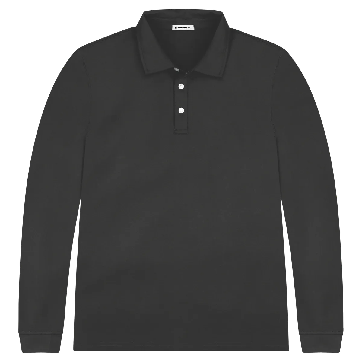 StringKing Men's FlexTech Long Sleeve Polo - Sharp Fit, Black, Front