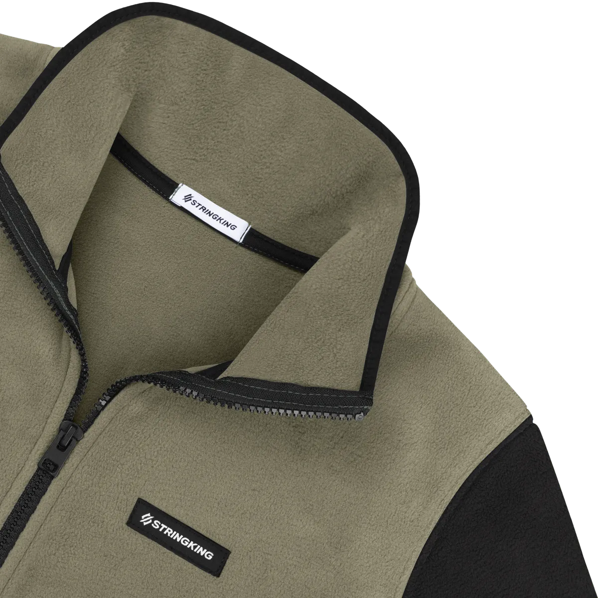 StringKing Women's Polartec Half Zip - Relaxed Fit, Mermaid Top, Avenue Green Bottom, Meteorite Sleeves, Black Trim, Detail