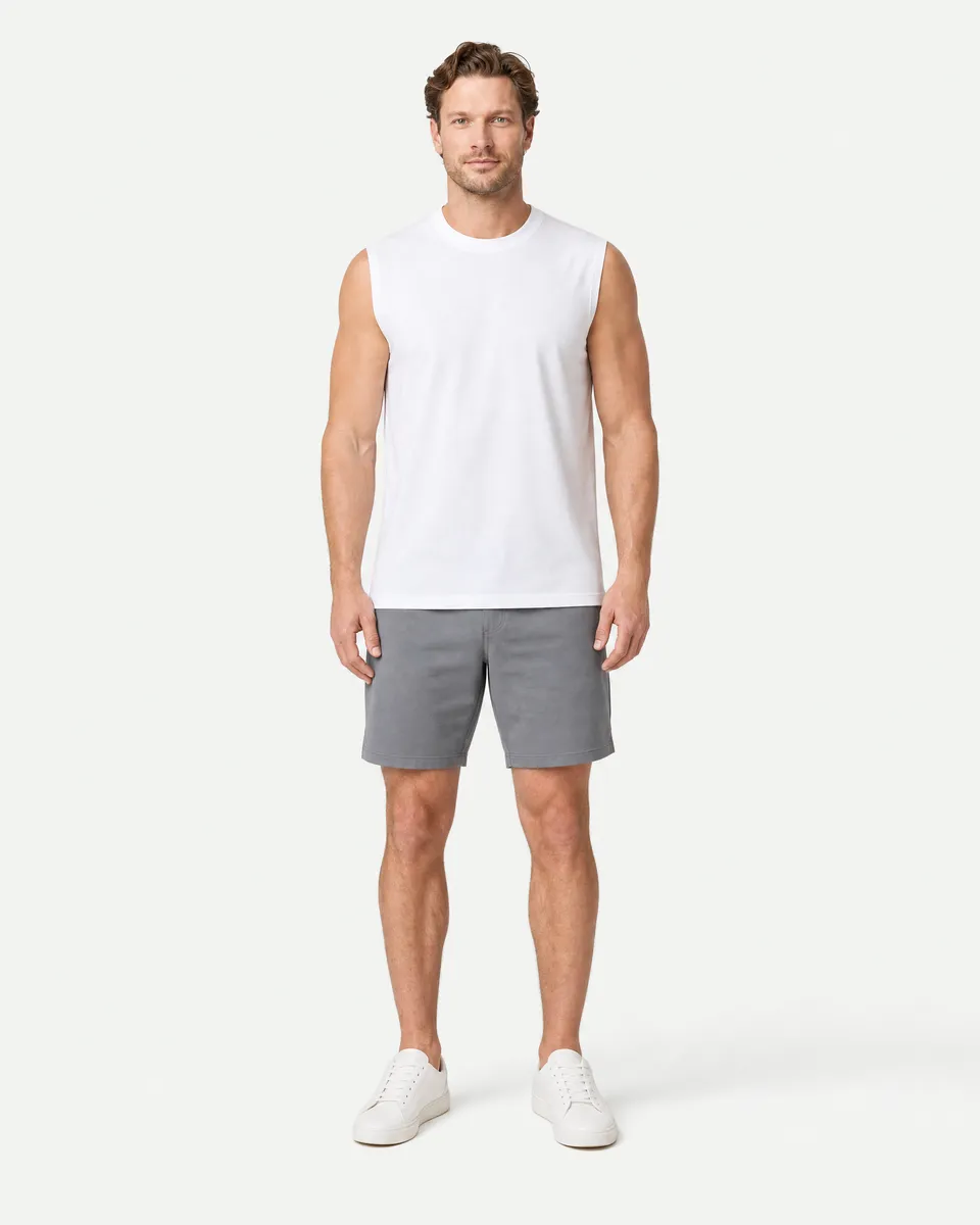 StringKing Men's StayWarm Tank Top - Sharp Fit, White, Full Front - Human Model