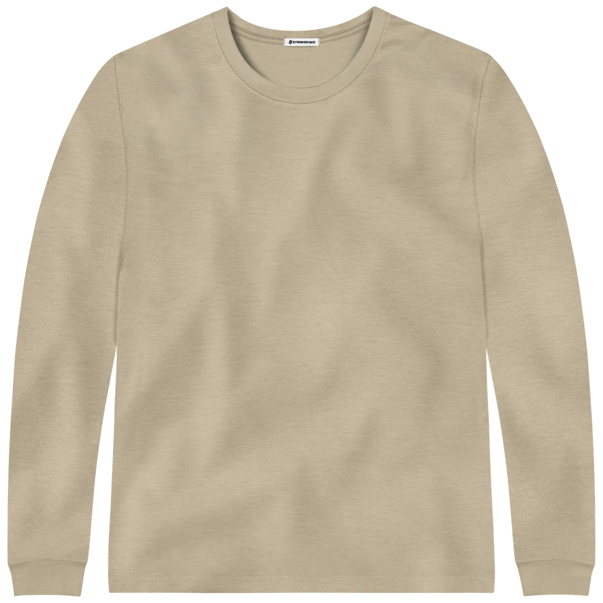 StringKing Men's Pima Cotton Long Sleeve Crewneck T-Shirt - Relaxed Fit, Warm Khaki, Front