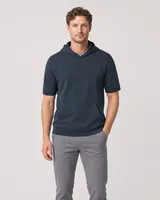 StringKing Men's Pima Terry Short Sleeve Hoodie - Sharp Fit, Navy, Full Front - Human Model - Top of head to Knees