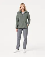 StringKing Women's Polartec Fleece Quarter Zip with Pockets - Relaxed Fit, Avenue Green, Full Front - Human Model