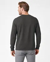 StringKing Men's Pima Terry Henley - Sharp Fit, Peat, Full Back - Human Model - Top of head to Mid-thigh