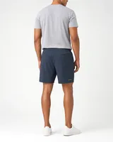 StringKing Men's Nylon Flex Shorts - Sharp Fit, Navy, Full Back - Human Model - Chest to Feet