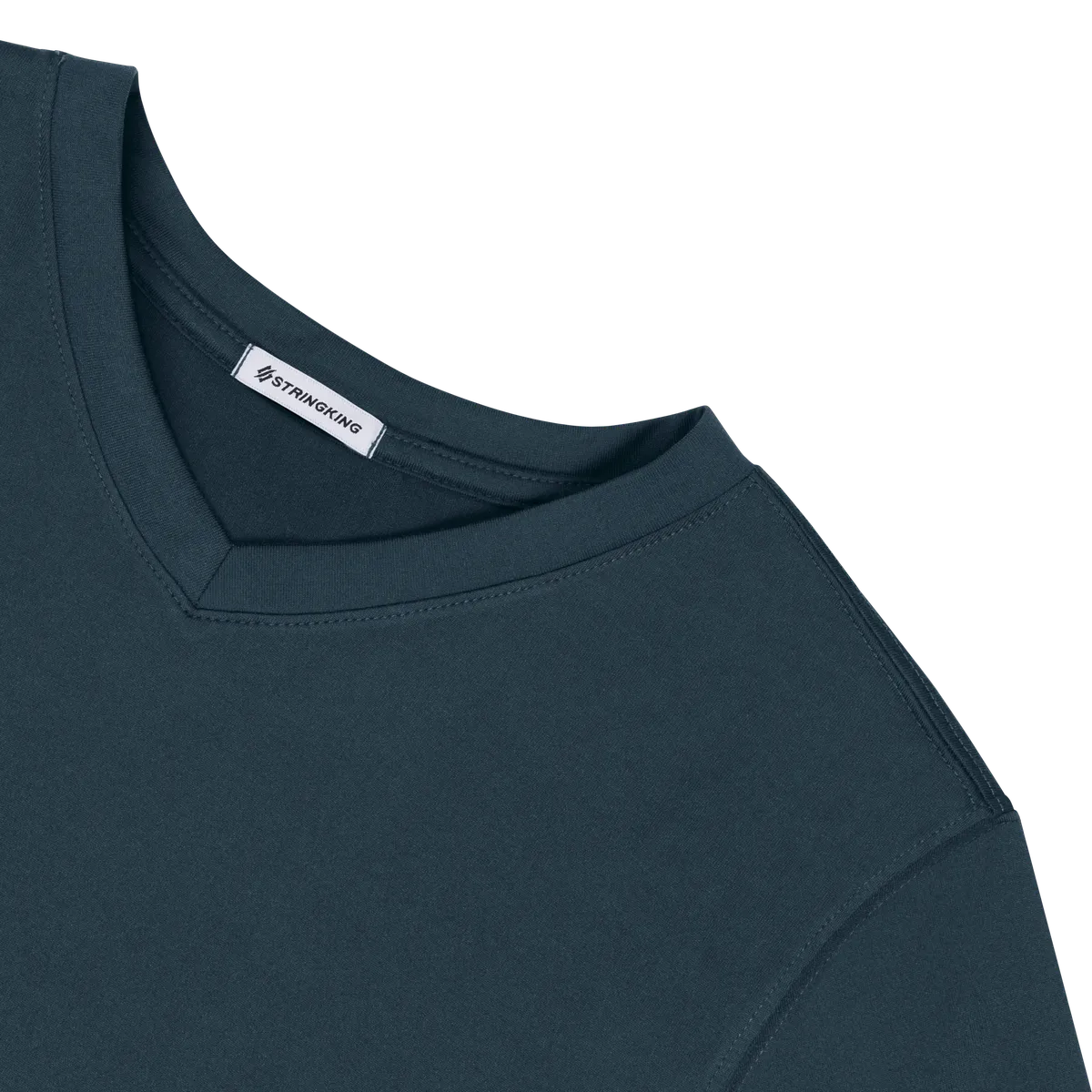StringKing Men's FlexTech Short Sleeve V-Neck T-Shirt - Sharp Fit, Navy, Detail