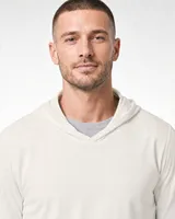 StringKing Men's Pima Jersey Hoodie - Sharp Fit, Tofu, Collar Shoulder - Human Model