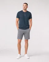 StringKing Men's Pima Jersey Short Sleeve Henley - Sharp Fit, Navy, Full Front - Human Model - Top of head to Knees