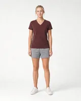 StringKing Women's Pima Jersey V-Neck Tee - Sharp Fit, New Maroon, Full Front - Human Model
