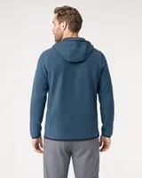 StringKing Men's Polartec Fleece Quarter Zip Hoodie with Pockets - Sharp Fit, Indian Teal, Full Back - Human Model - Top of head to Mid-thigh