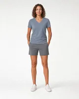 StringKing Women's Pima Terry V-Neck Tee - Sharp Fit, Tradewinds, Full Front - Human Model