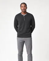StringKing Men's Pima Terry Henley - Sharp Fit, Black, Full Front - Human Model - Top of head to Knees