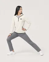StringKing Women's Polartec Fleece Quarter Zip Hoodie with Pockets - Sharp Fit, Jet Stream, Full Front Angle - Human Model