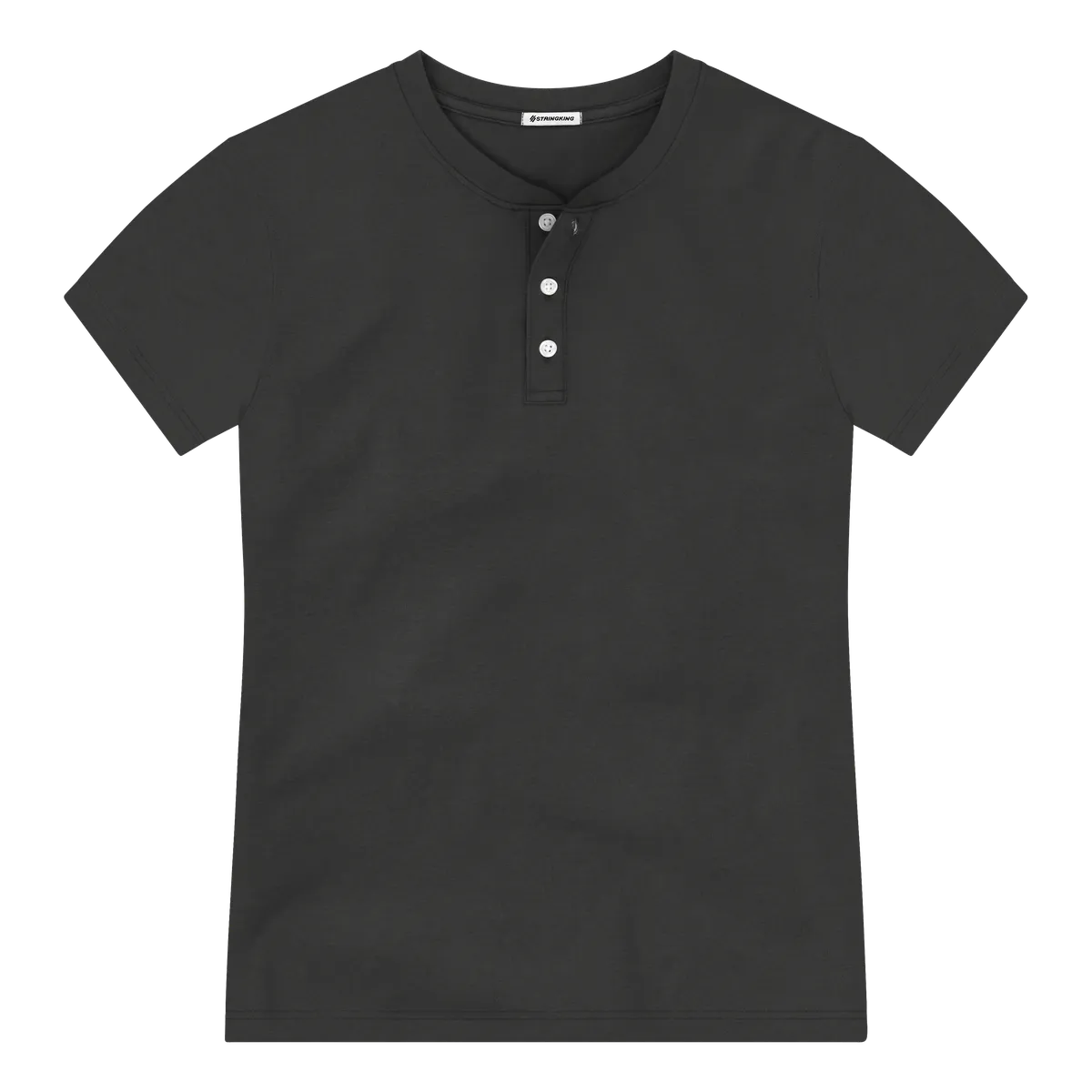 StringKing Men's Pima Jersey Short Sleeve Henley - Sharp Fit, Black, Front