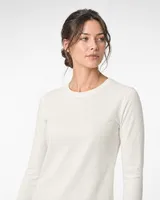 StringKing Women's Pima Jersey Long Sleeve Tee - Sharp Fit, Tofu, Collar Shoulder - Human Model